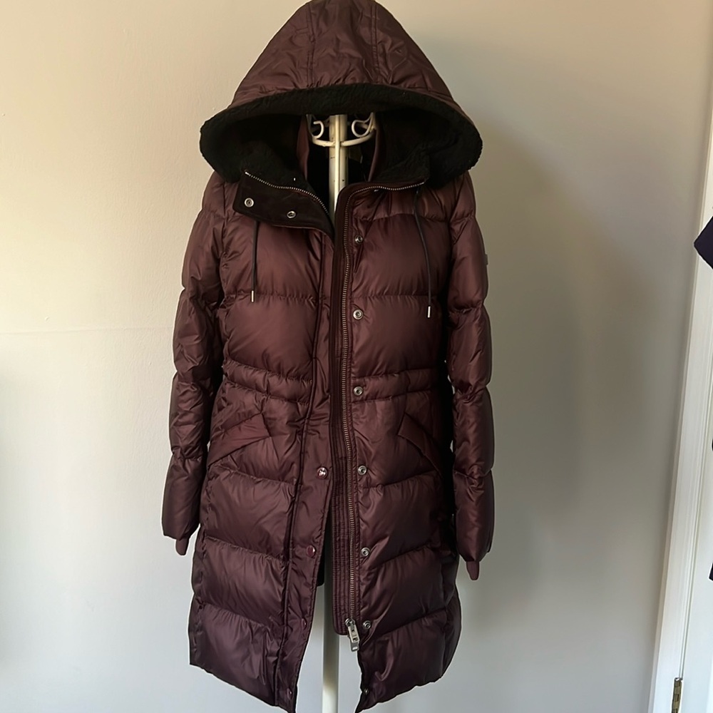 NWT Coach Plum Long Puffer Coat with hood - Picture 2 of 5